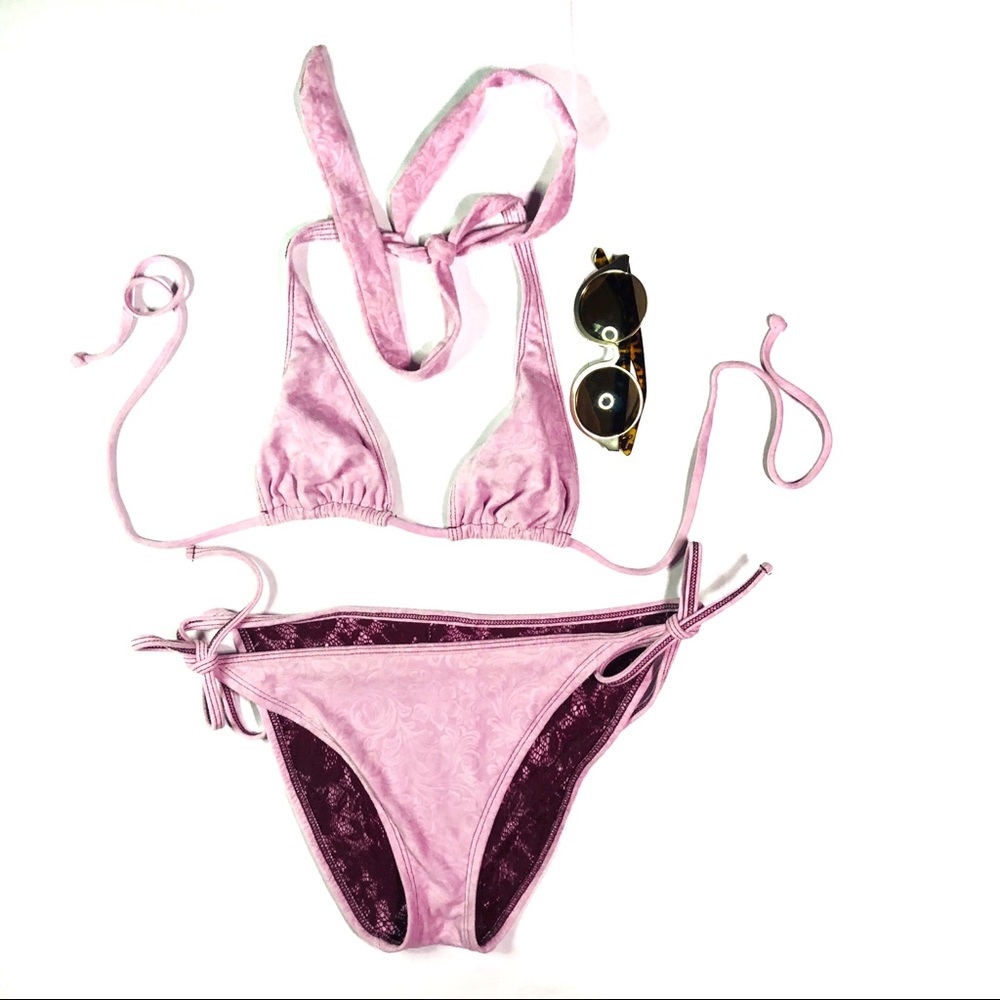 💕Bebe 💕Reversible Velvet Lace Pink Maroon Bikini